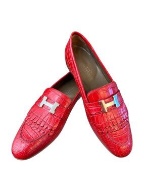 Hermes New Women's Crocodile Signature H Royal Loafer EU size 39 Shoes